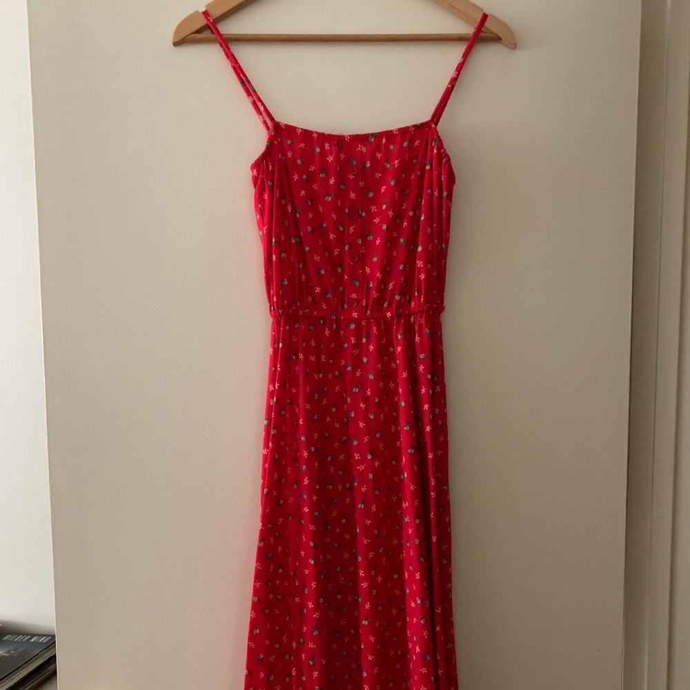 Vintage red floral print midi dress
